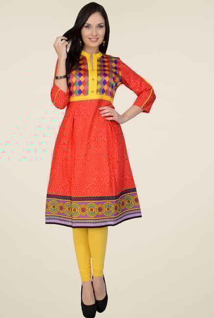Pannkh Red 3/4th Sleeves Printed Kurti Pannkh Red 3/4th Sleeves Printed Kurti
