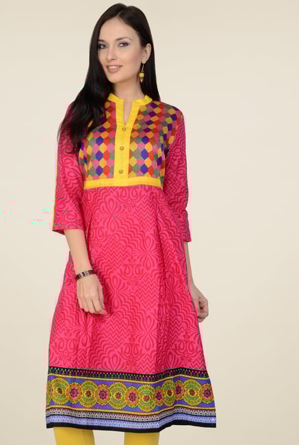 Pannkh Fuchsia 3/4th Sleeves Printed Kurti Pannkh Fuchsia 3/4th Sleeves Printed Kurti