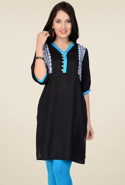 Pannkh Black V-Neck Printed Kurti Pannkh Black V-Neck Printed Kurti