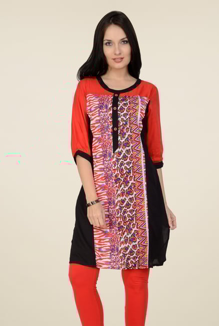 Pannkh Coral & Black 3/4th Sleeves Kurti Pannkh Coral & Black 3/4th Sleeves Kurti
