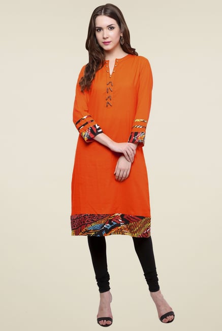 Pannkh Orange V-Neck Kurti Pannkh Orange V-Neck Kurti