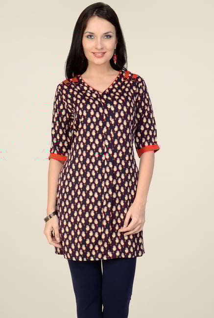 Pannkh Navy V-Neck Kurti Pannkh Navy V-Neck Kurti