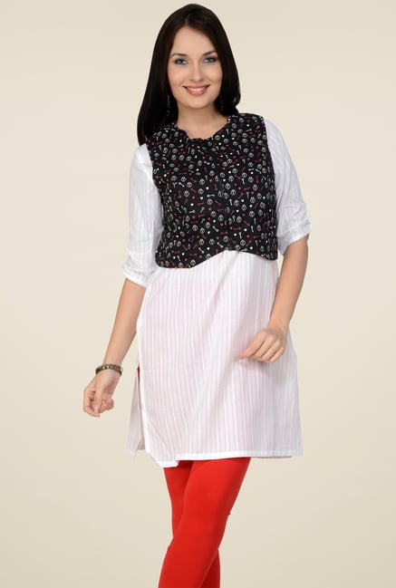 Pannkh Off-White Regular Fit V-Neck Kurti Pannkh Off-White Regular Fit V-Neck Kurti