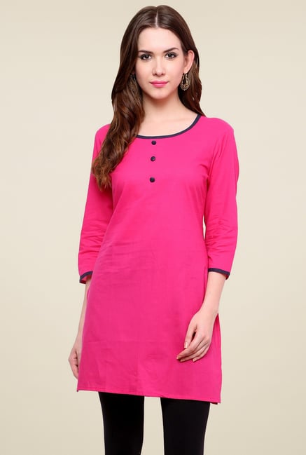 Pannkh Hot Pink Round Neck Kurti Pannkh Hot Pink Round Neck Kurti