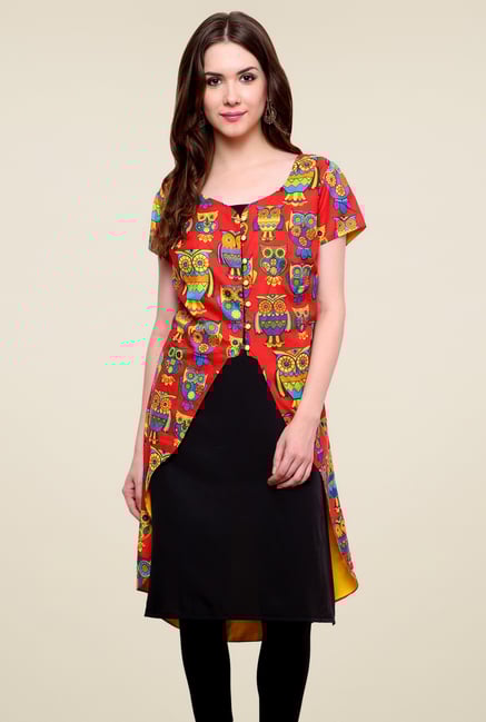 Pannkh Red Printed Cotton Kurti Pannkh Red Printed Cotton Kurti