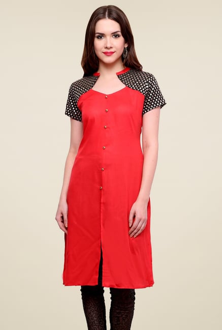 Pannkh Red V-Neck Regular Fit Kurti Pannkh Red V-Neck Regular Fit Kurti