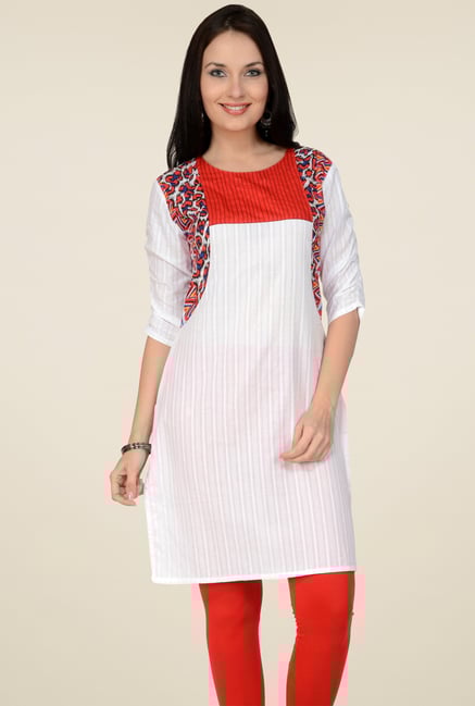 Pannkh White 3/4th Sleeves Printed Kurti Pannkh White 3/4th Sleeves Printed Kurti