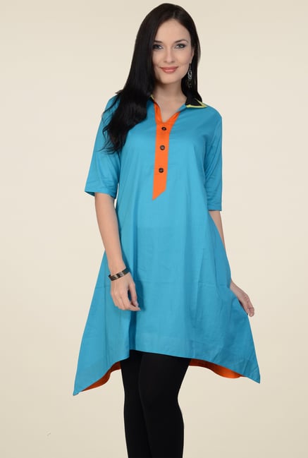 Pannkh Blue 3/4th Sleeves Cotton Kurti Pannkh Blue 3/4th Sleeves Cotton Kurti