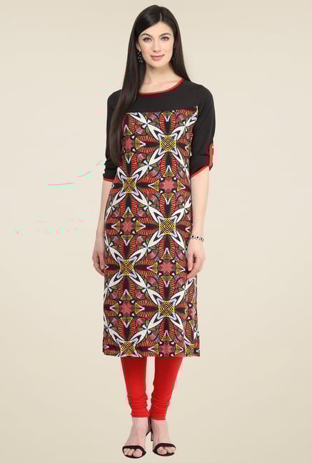 Pannkh Red & Black Printed Boat Neck Kurti Pannkh Red & Black Printed Boat Neck Kurti