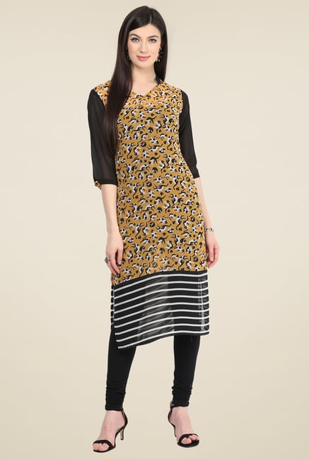 Pannkh Mustard Regular Fit V-Neck Kurti Pannkh Mustard Regular Fit V-Neck Kurti