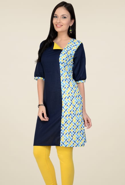 Pannkh Navy Elbow Sleeves Kurti Pannkh Navy Elbow Sleeves Kurti