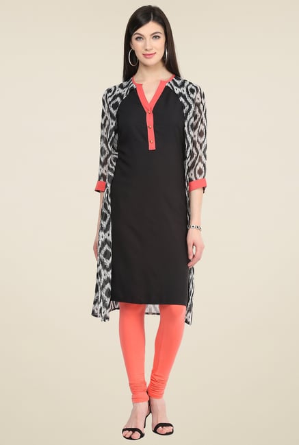 Pannkh Black V-Neck Regular Fit Kurti Pannkh Black V-Neck Regular Fit Kurti