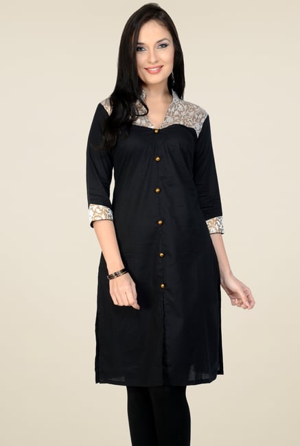 Pannkh Black Regular Fit 3/4th Sleeves Kurti Pannkh Black Regular Fit 3/4th Sleeves Kurti