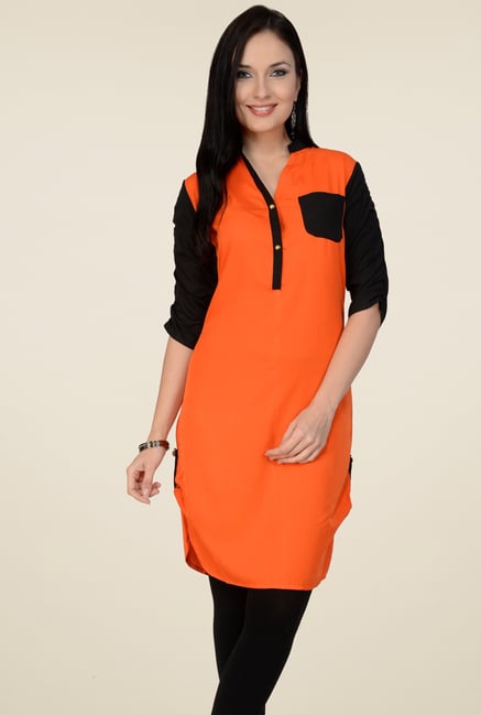Pannkh Orange Mandarin Collar Regular Fit Kurti Pannkh Orange Mandarin Collar Regular Fit Kurti