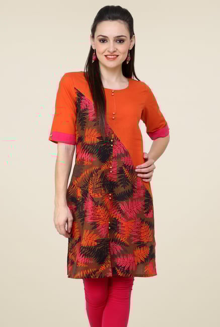 Pannkh Orange Regular Fit Round Neck Kurti Pannkh Orange Regular Fit Round Neck Kurti
