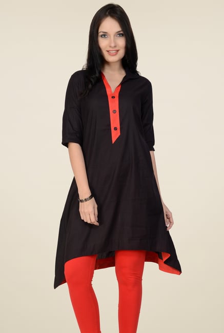 Pannkh Black V-Neck Cotton Kurti Pannkh Black V-Neck Cotton Kurti