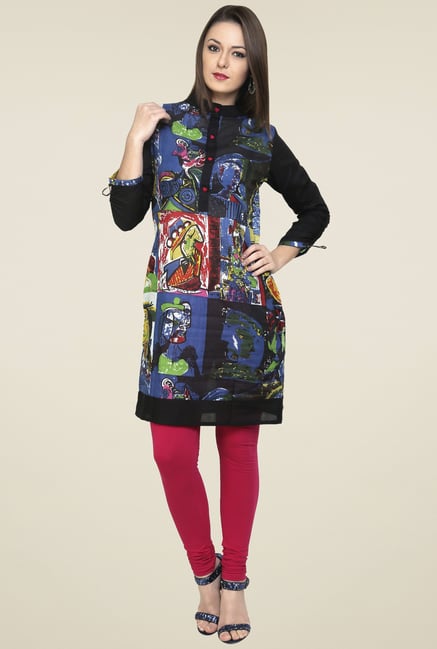 Pannkh Blue Band Neck Kurti Pannkh Blue Band Neck Kurti