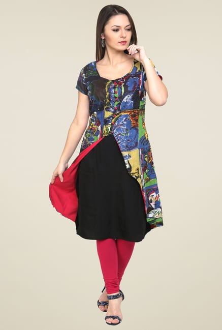 Pannkh Blue & Green Short Sleeves Kurti Pannkh Blue & Green Short Sleeves Kurti