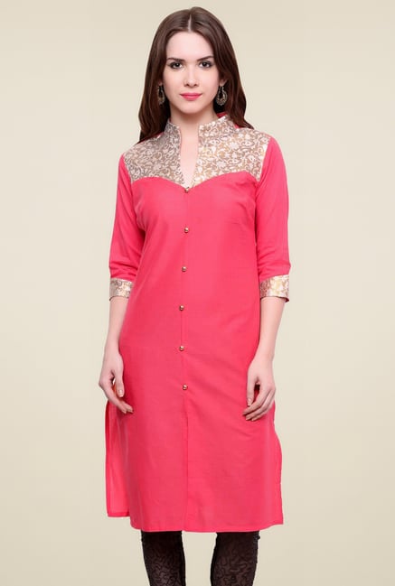 Pannkh Coral V-Neck Regular Fit Kurti Pannkh Coral V-Neck Regular Fit Kurti