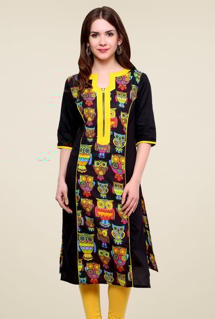 Pannkh Black & Yellow Boat Neck Kurti Pannkh Black & Yellow Boat Neck Kurti