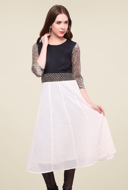 Pannkh Off-White & Black Regular Fit Kurti Pannkh Off-White & Black Regular Fit Kurti