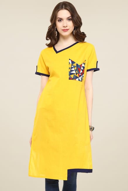 Pannkh Yellow Regular Fit Short Sleeves Kurti Pannkh Yellow Regular Fit Short Sleeves Kurti