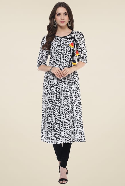 Pannkh Black Printed Round Neck Kurti Pannkh Black Printed Round Neck Kurti