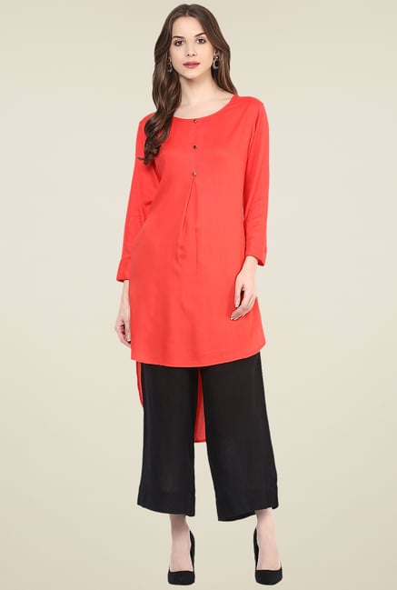 Pannkh Red Round Neck Kurta Pannkh Red Round Neck Kurta