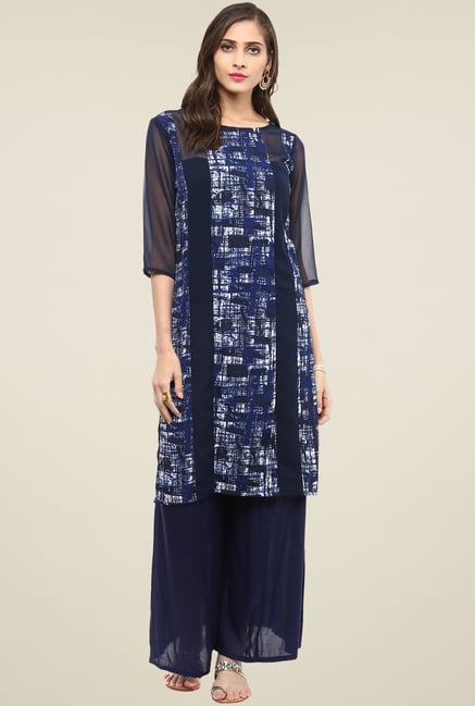 Pannkh Navy Round Neck Kurta Pannkh Navy Round Neck Kurta