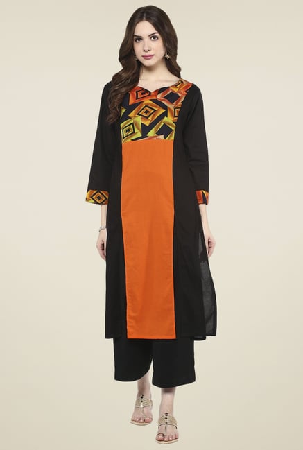 Pannkh Orange & Black Regular Fit Kurta Pannkh Orange & Black Regular Fit Kurta