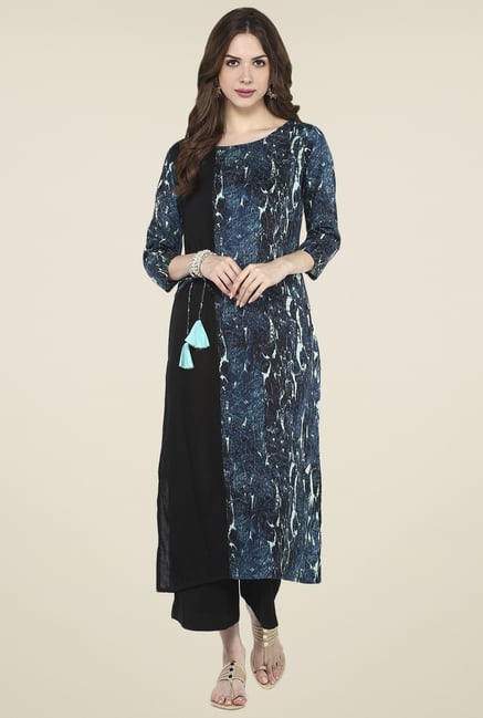Pannkh Black & Teal Regular Fit Kurta Pannkh Black & Teal Regular Fit Kurta