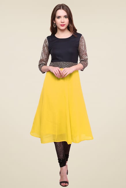 Pannkh Yellow & Black Regular Fit Kurti Pannkh Yellow & Black Regular Fit Kurti