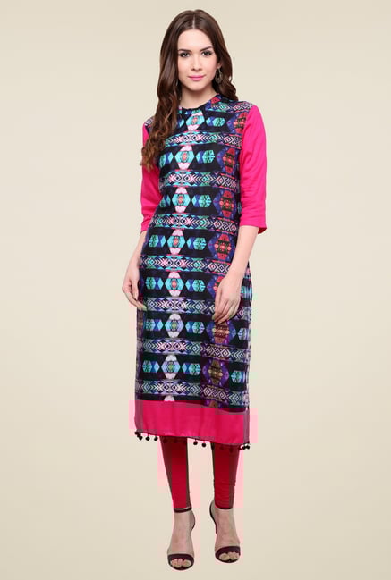 Pannkh Black & Pink High Neck Kurti Pannkh Black & Pink High Neck Kurti