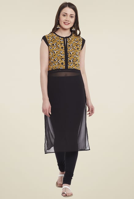 Pannkh Mustard & Black Sleeveless Kurta Pannkh Mustard & Black Sleeveless Kurta