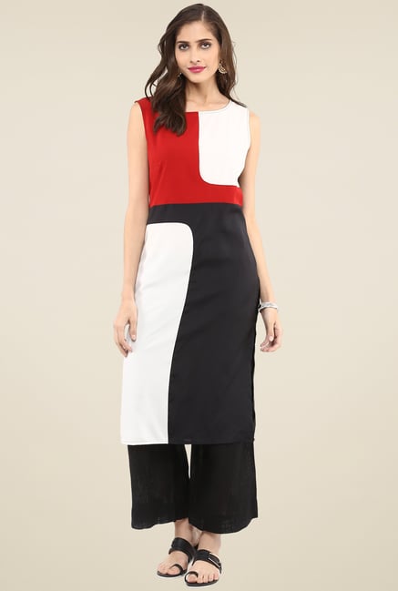 Pannkh Black & White Sleeveless Kurta Pannkh Black & White Sleeveless Kurta