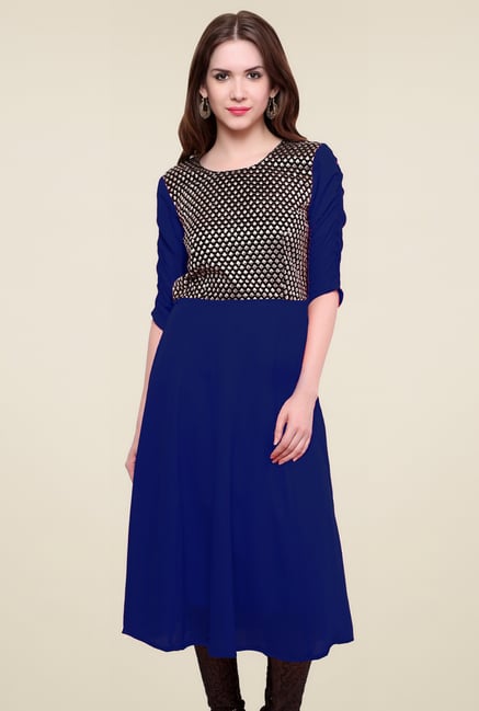 Pannkh Royal Blue Regular Fit Elbow Sleeves Kurti Pannkh Royal Blue Regular Fit Elbow Sleeves Kurti