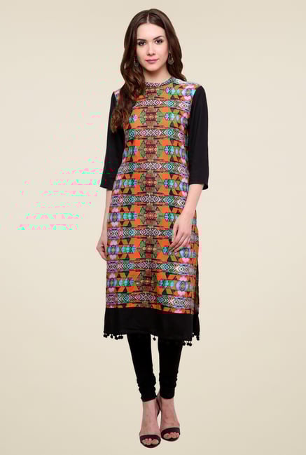 Pannkh Black & Orange Regular Fit Kurti Pannkh Black & Orange Regular Fit Kurti