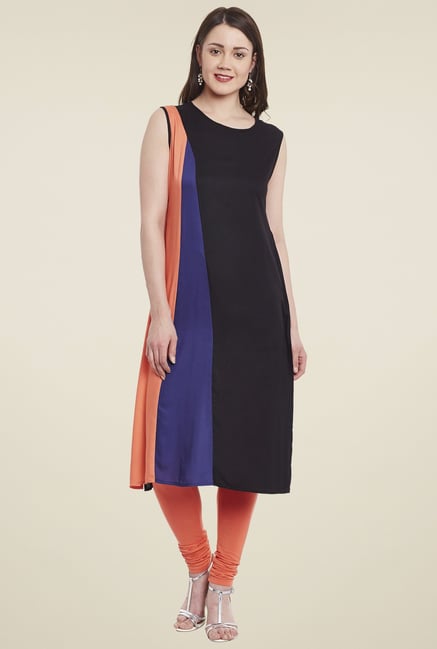Pannkh Black & Peach Sleeveless Kurta Pannkh Black & Peach Sleeveless Kurta