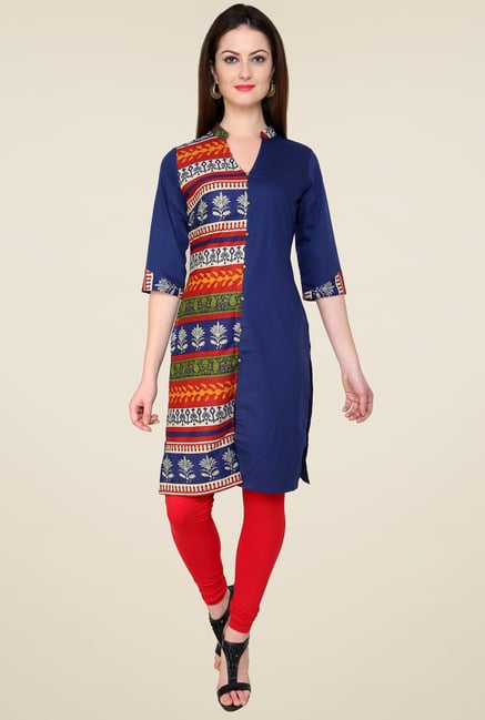 Pannkh Blue Mandarin Collar Kurti Pannkh Blue Mandarin Collar Kurti