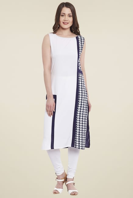 Pannkh White & Blue Round Neck Kurta Pannkh White & Blue Round Neck Kurta