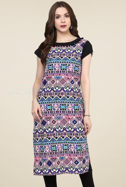 Pannkh Multicolor Printed Regular Fit Short Sleeves Kurti Pannkh Multicolor Printed Regular Fit Short Sleeves Kurti