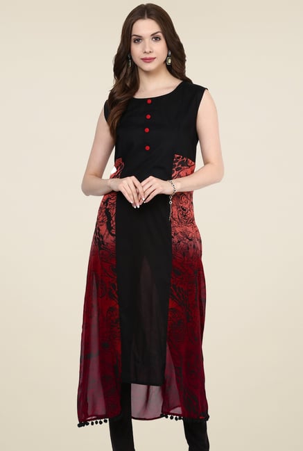 Pannkh Black Cotton Sleeveless Regular Fit Kurti Pannkh Black Cotton Sleeveless Regular Fit Kurti