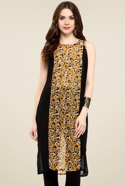 Pannkh Black & Brown Printed Regular Fit Kurti Pannkh Black & Brown Printed Regular Fit Kurti