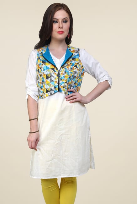 Pannkh Off-White Elbow Sleeves Jacket Kurti Pannkh Off-White Elbow Sleeves Jacket Kurti