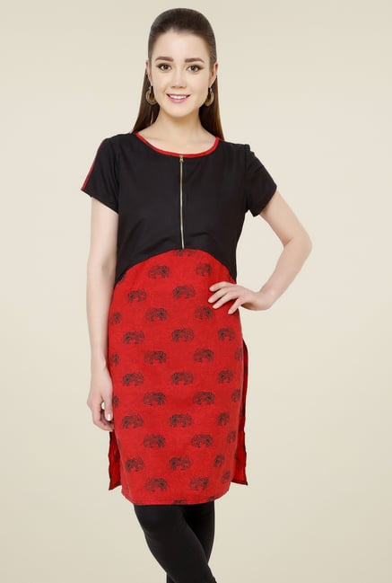 Pannkh Red Printed Jacket Kurti Pannkh Red Printed Jacket Kurti