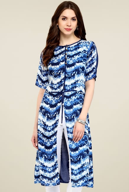 Pannkh Blue Regular Fit Round Neck Kurti Pannkh Blue Regular Fit Round Neck Kurti