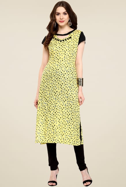Pannkh Yellow Regular Fit Printed Kurti Pannkh Yellow Regular Fit Printed Kurti