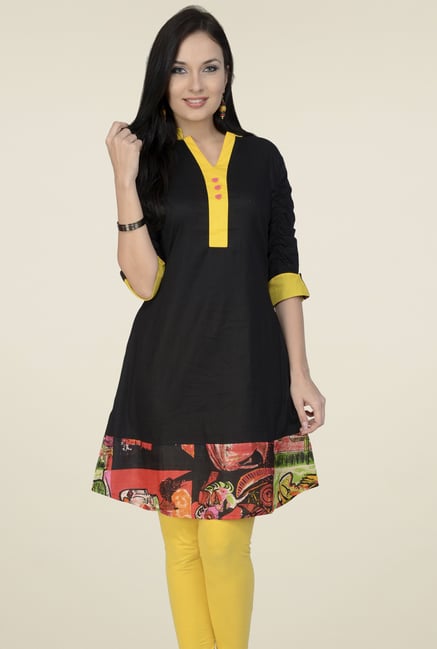 Pannkh Black & Yellow Regular Fit Kurti Pannkh Black & Yellow Regular Fit Kurti