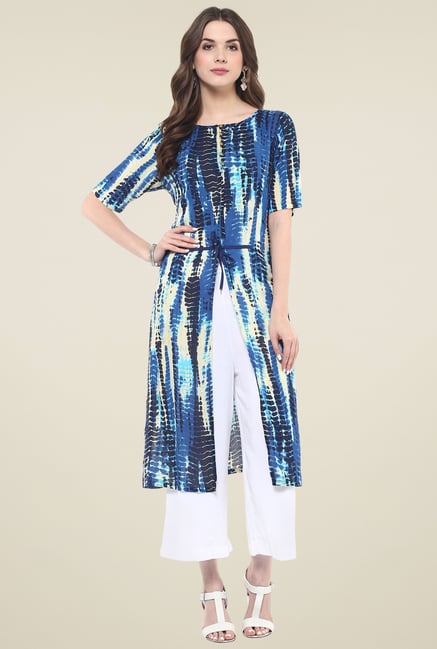 Pannkh Navy Regular Fit Round Neck Kurti Pannkh Navy Regular Fit Round Neck Kurti