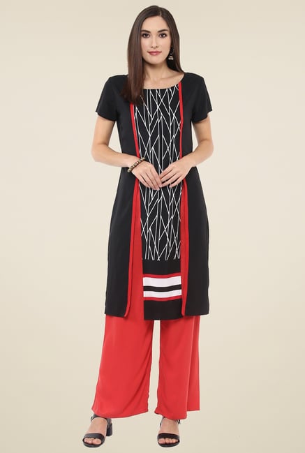 Pannkh Black Short Sleeves Printed Kurti Pannkh Black Short Sleeves Printed Kurti